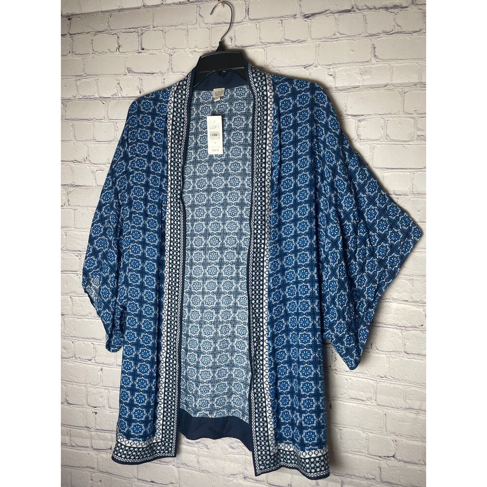 NWT Ann Taylor Loft Beach Blue Medallion Print Kimono Womens Size S